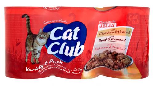 Cat Club kousky v želé 3 druhy, konzerva 400 g PRODEJ PO BALENÍ (6 ks)