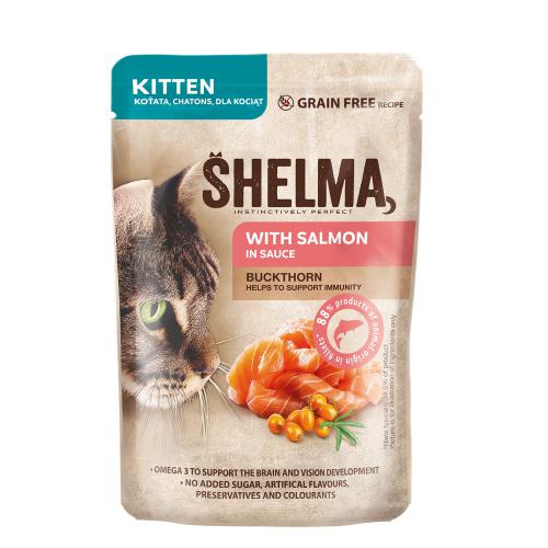 SHELMA Cat Kitten losos a rakytník v omáèce, kapsa 85 g