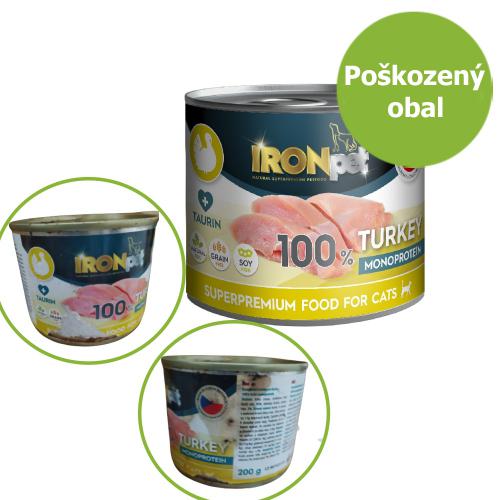 IRONpet Cat Turkey (Krùta) 100 % Monoprotein, konzerva 200 g - Poškozená etiketa - SLEVA 20 %