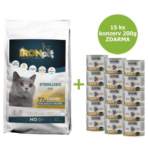 IRONpet Cat Sterilized Turkey (Krta) 12 kg + 15 konzerv ZDARMA