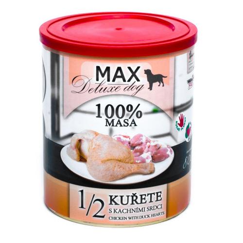 MAX Deluxe Dog 1/2 kuete s kachnmi srdci, konzerva 800 g