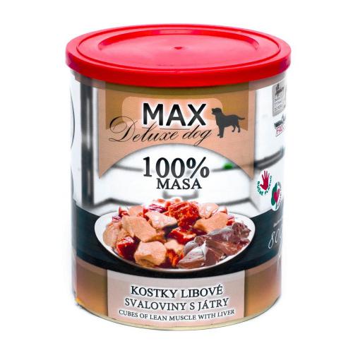 MAX Deluxe Dog kostky libov svaloviny s jtry, konzerva 800 g