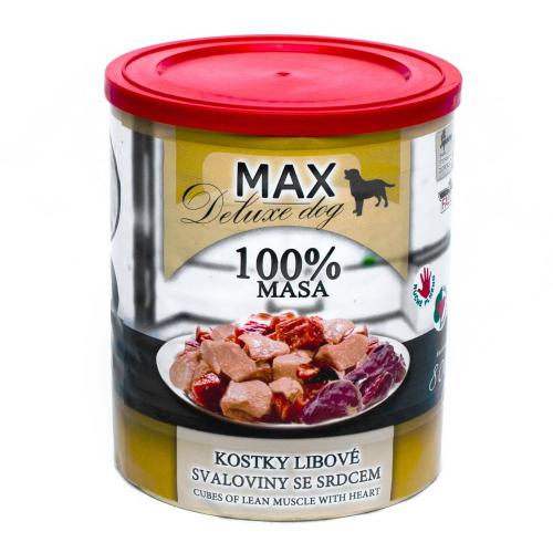 MAX Deluxe Dog kostky libov svaloviny se srdcem, konzerva 800 g