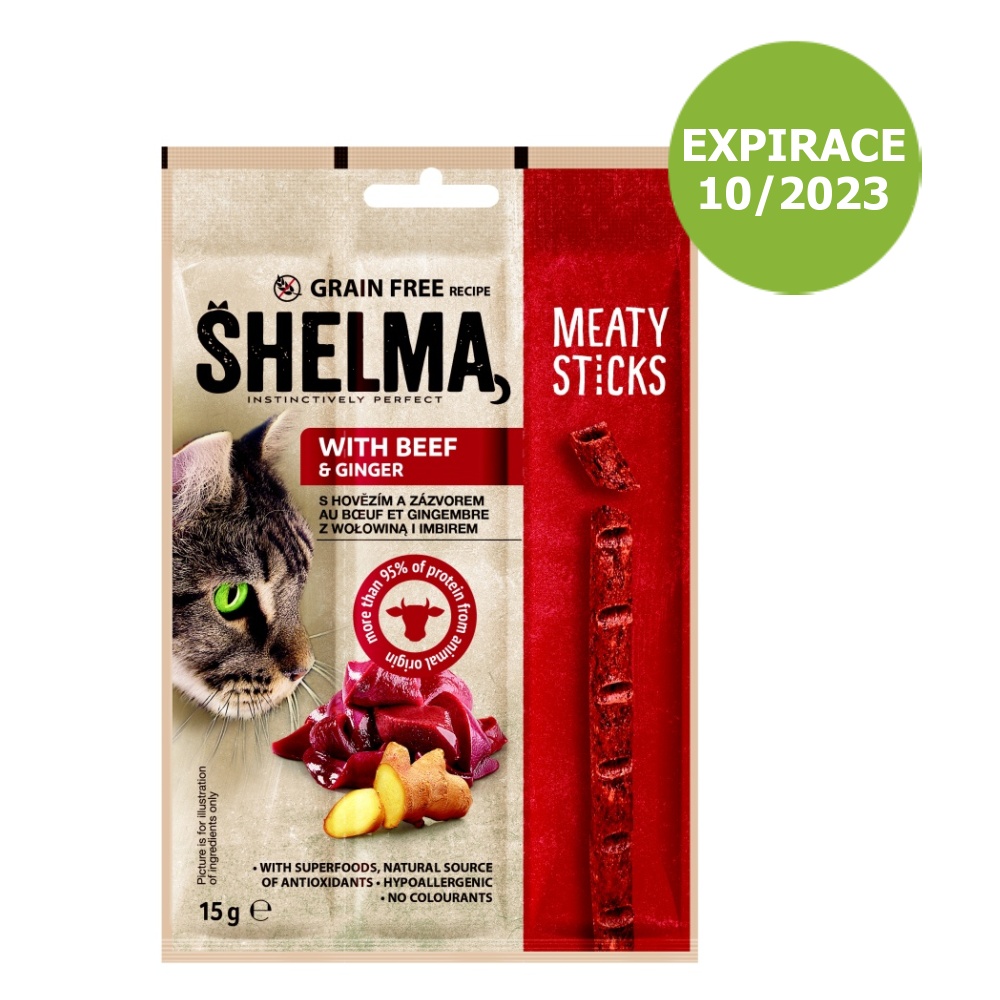 Shelma Sticks s hovìzím a zázvorem GF 15 g - Expirace 10/2023 - SLEVA 83 % - zvìtšit obrázek