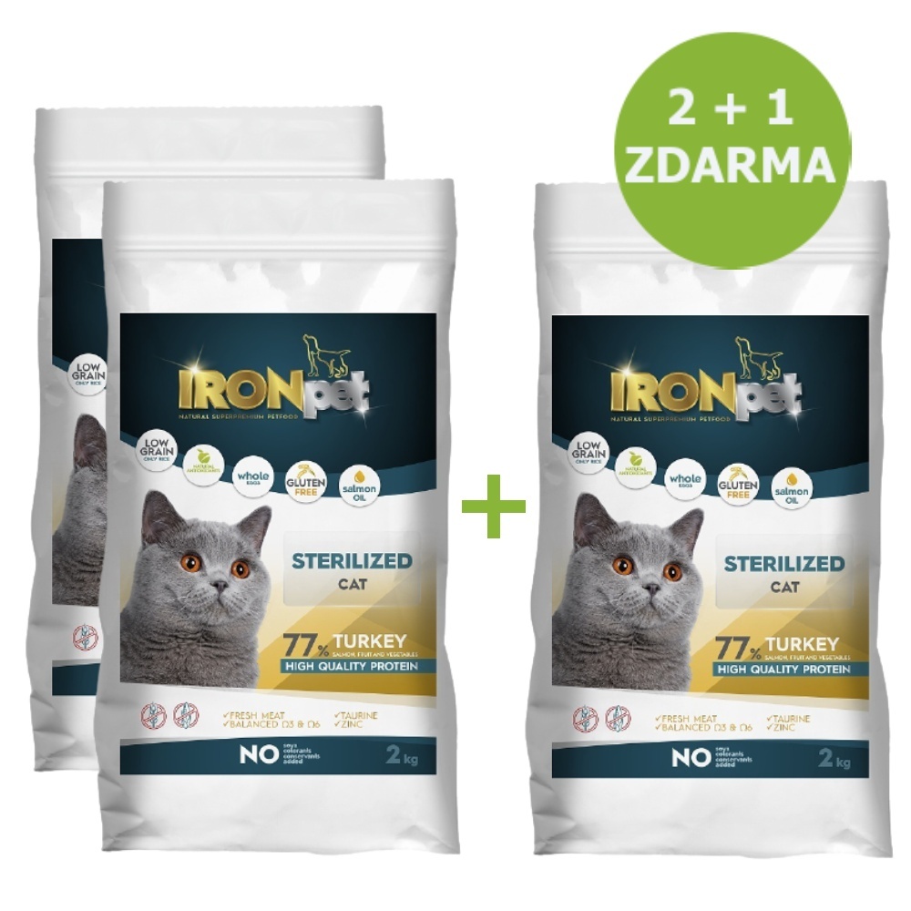IRONpet Cat Sterilized Turkey (Krùta) 2 kg AKCE 2 + 1 ZDARMA - zvìtšit obrázek